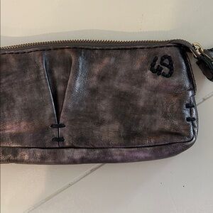 49 square miles silver /Black Leather pencil clutch